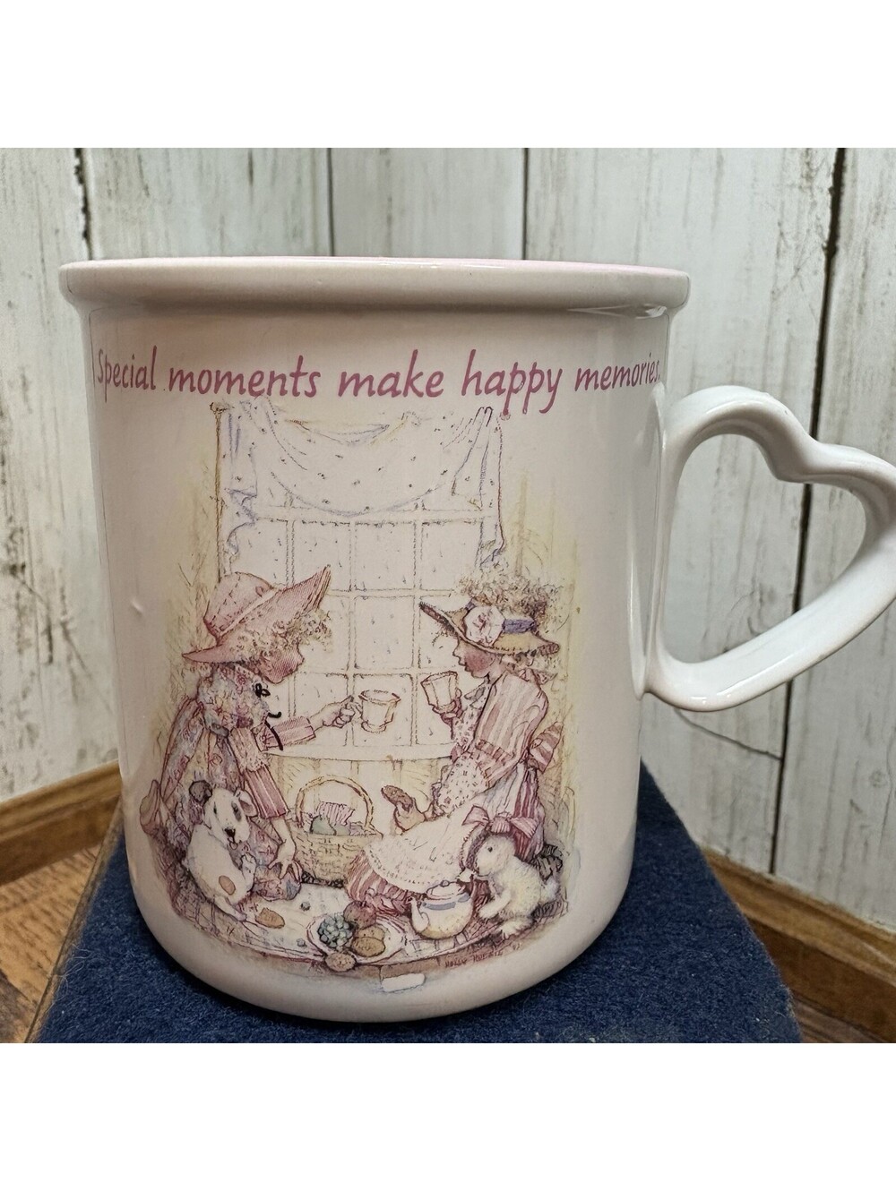 Vtg Holly Hobbie Heart Handle Mug Special Moments Make Happy Memories Bunny Cup